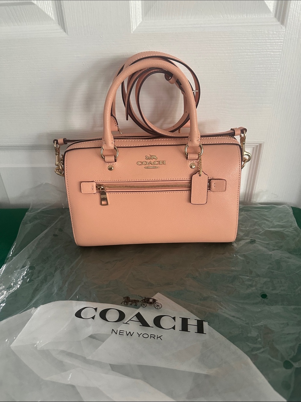 Coach Rowan  Leather Satchel in Peach/Faded Blush Medium